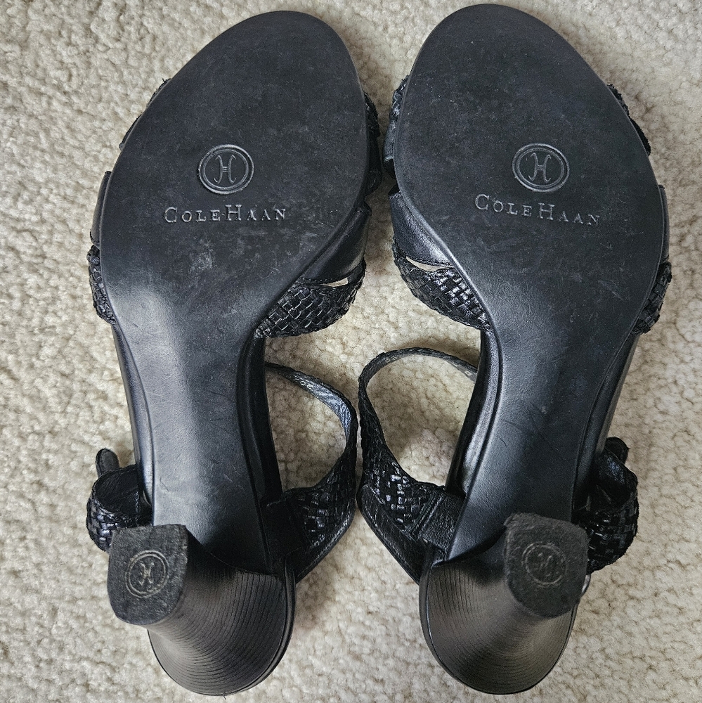 Vintage Cole Haan Strappy High Heel Ankle Strap Black Braided Leather Womens 7 - Picture 7 of 10